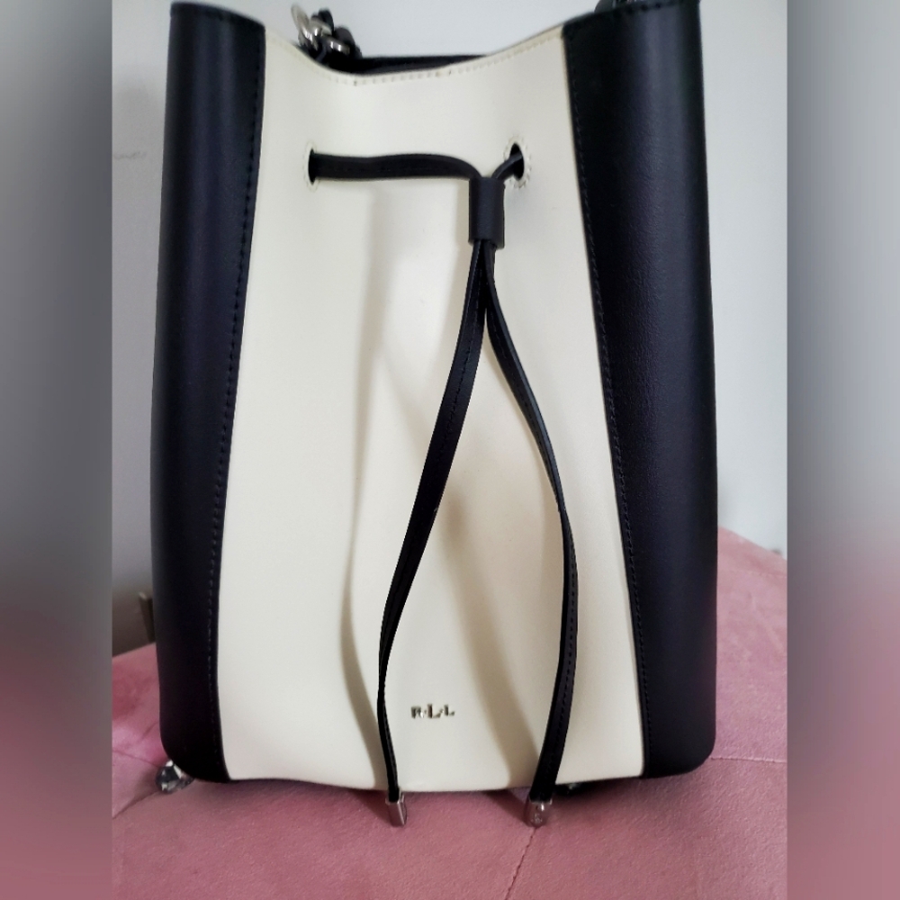 Elegant Black and White Leather Women's Handbag Ralph Lauren